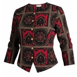 Studio C Classic Collection Jacket Women’s 18 Black Red Gold Paisley Buttons‎